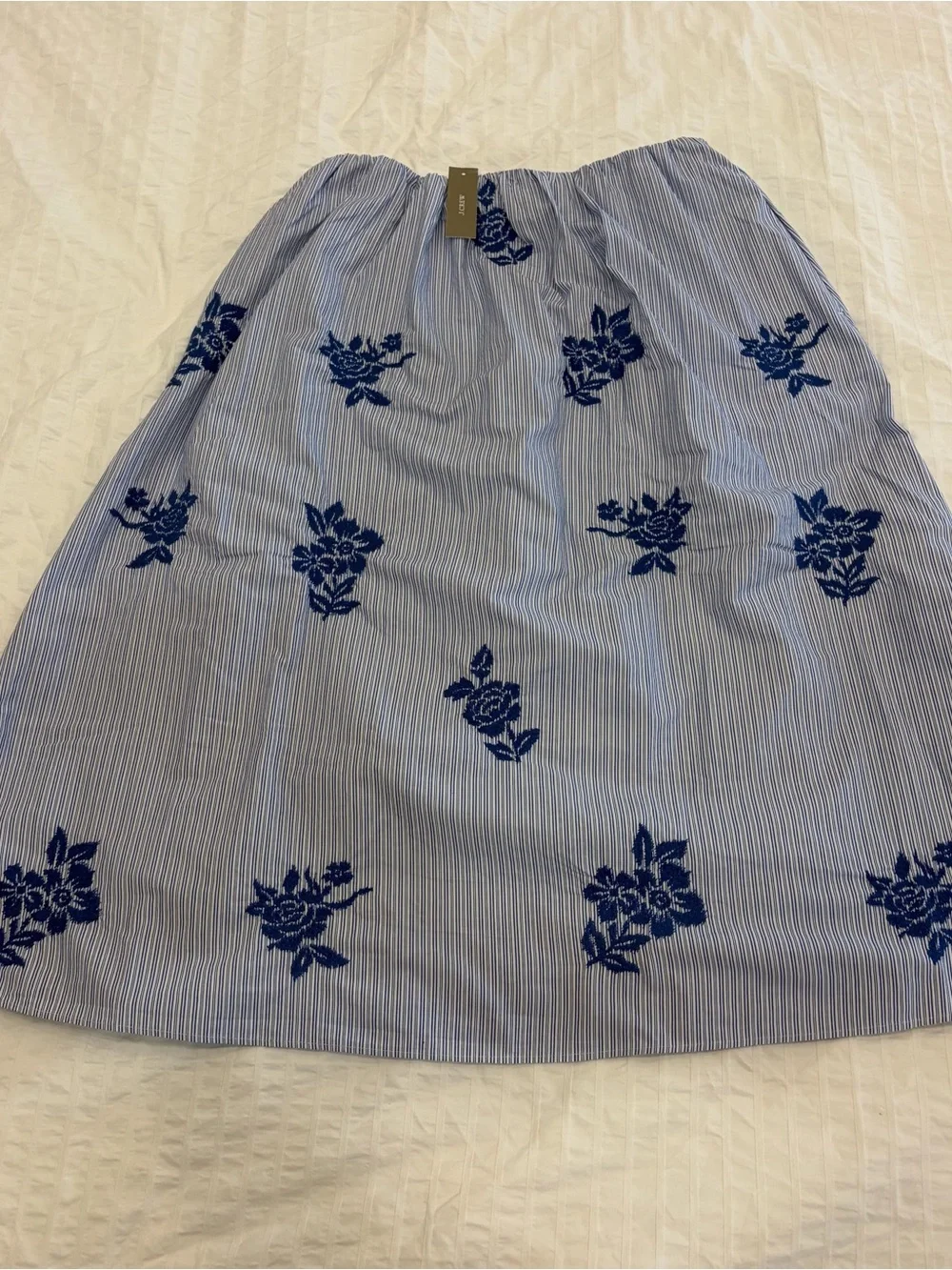 NWT J.Crew Beckett Midi Skirt in embroidered floral stripe - Twin Blue Stripes